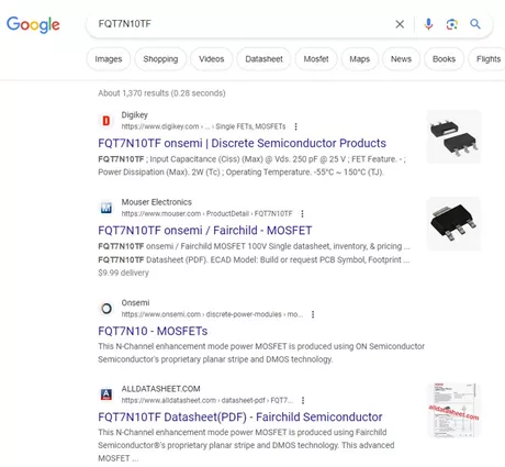 search result of fqt7n10tf